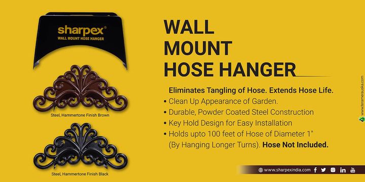 Wall mount hose hanger
Steel, Hammertone Finish Brown
Steel, Hammertone Finish Black
Eliminates Tangling of Hose. Extends Hose Life.
Clean Up Appearance of Garden.
Durable, Powder Coated Steel Construction
Key Hold Design for Easy Installation
Holds upto 100 feet of House of Diameter 1