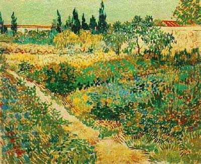 Flowering Garden - A painting by Vincent Van Gogh, one of the world's most respected and also most misunderstood (during his lifetime) artists ever. His paintings are notable for their rough beauty, emotional honesty and bold use of vivid colors.