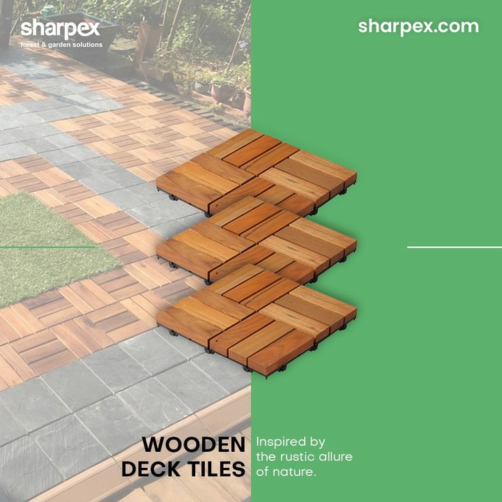 Deck up your outdoor floors with a touch of sophistication and elegance.

Opt for the wooden deck tiles from Sharpex Gardening Community that have been inspired by the rustic allure of nature.

#Ecofriendly #WoodenDeckTiles #EcoFriendlyDeckTiles #DeckingSolution #GardeningAccessories #GardeningTools #ModernGardeningTools #GardeningProducts #GardenProducts #Sharpex #SharpexIndia