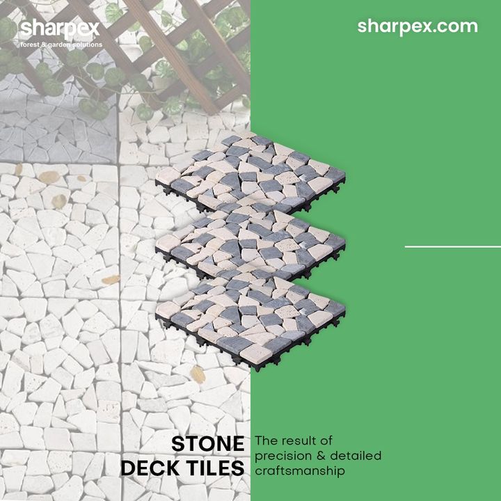 Give an instant face-lift to your patio and get the inter-locking of flooring done with the water-resistant and budget-friendly stone deck-tiles from Sharpex Gardening And Community.

You can order this product with confidence because it is simple to be install and in simpler to be maintained.

#Ecofriendly #StoneDeckTiles #EcoFriendlyDeckTiles #DeckingSolution #GardeningAccessories #GardeningTools #ModernGardeningTools #GardeningProducts #GardenProducts #Sharpex #SharpexIndia
