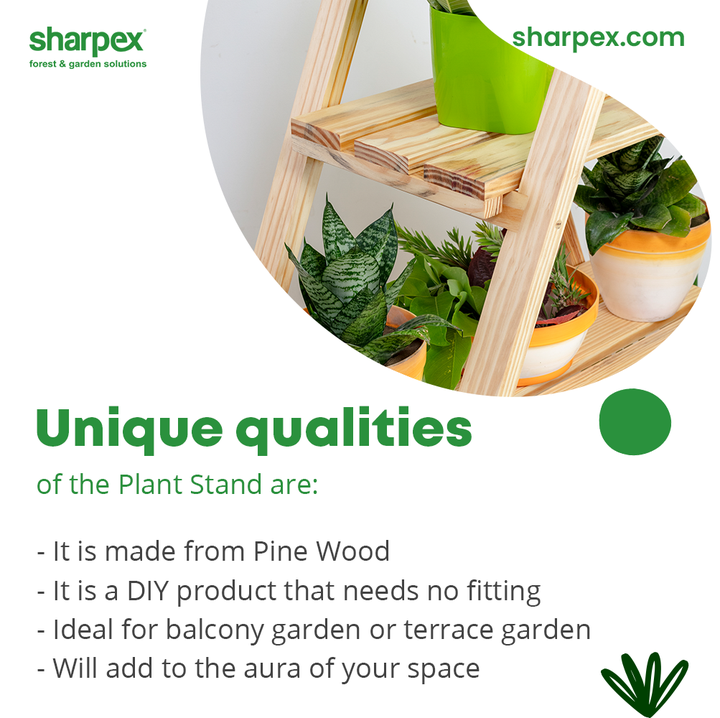 The unique garden lovers like you deserve to own a plant stand that has many unique qualities!

Catch a glimpse of the merits of the product:
- It is made from pine wood 
- It is a DIY product that needs no fitting 
- It is ideal for balcony & terrace garden 
- It will add to the aura of your space

#GardeningAccessories #GardeningTools #ModernGardeningTools #GardeningProducts #GardenProducts #Sharpex #SharpexIndia