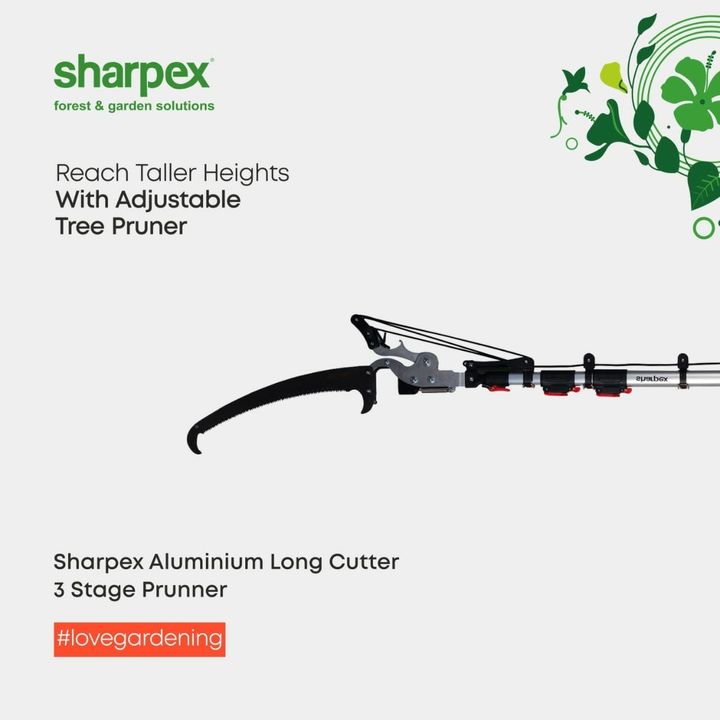 Equipped to reach the heights upto 25 feet & accommodate 1.25 inches thick branches - the Aluminium Long Cutter Three Stage Tree Pruner is suitable for pruning taller branches. While its 14 inch saw blade smoothly delivers the effective cuts, its telescopic height adjustment lets you reach taller branches conveniently. So, if you are looking for a high quality tree branch pruner - your search ends right here.

www.sharpex.com

#SharpexAluminiumLongCutter3Stage
 #sharpexindia #gareden
#GardeningAccessories #lawn #GardeningTools #ModernGardeningTools #GardeningProducts #GardenProducts #Sharpex #SharpexIndia