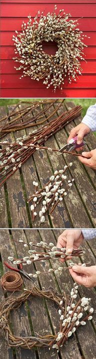 Make Pussy willows wreath for your #garden wall..